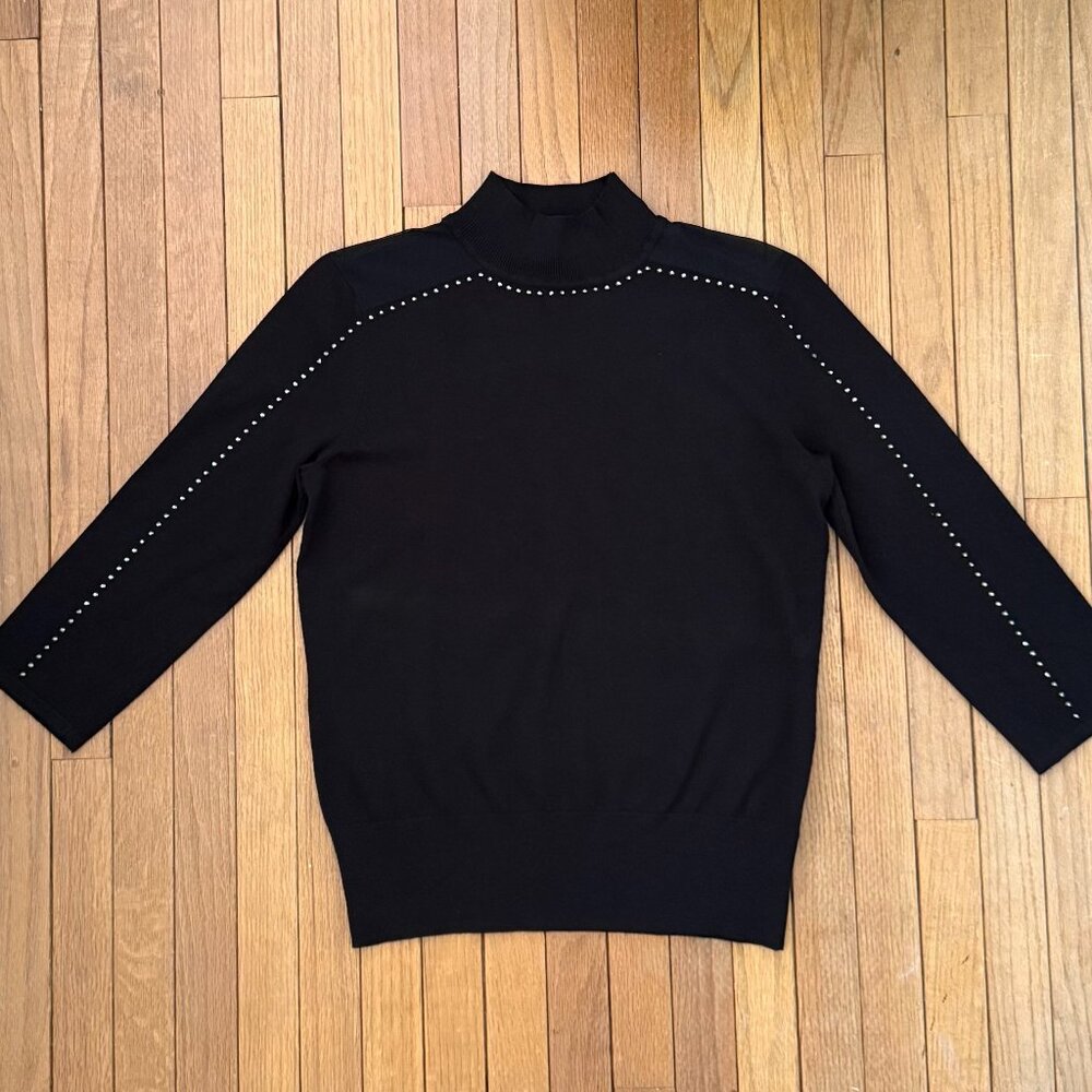 Cable & Gauge black mock neck sweater with rhinestone detail, women's sz medium